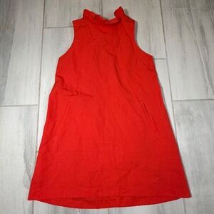 Tyler Boe Red Linen Cotton Ruffle Neck Back Bow Shift Dress Womens Medium
